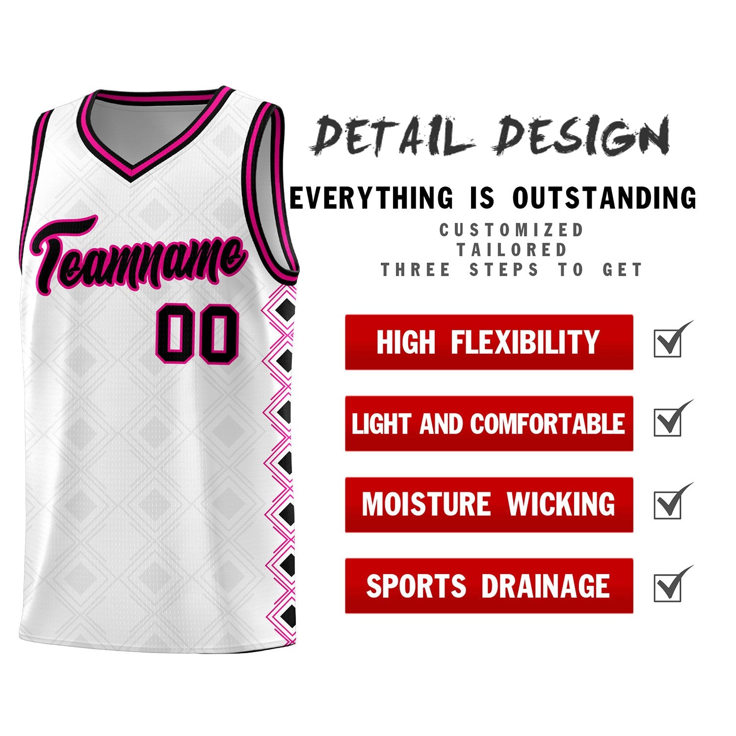 Custom White Side Blocks Sports Uniform Basketball Jersey