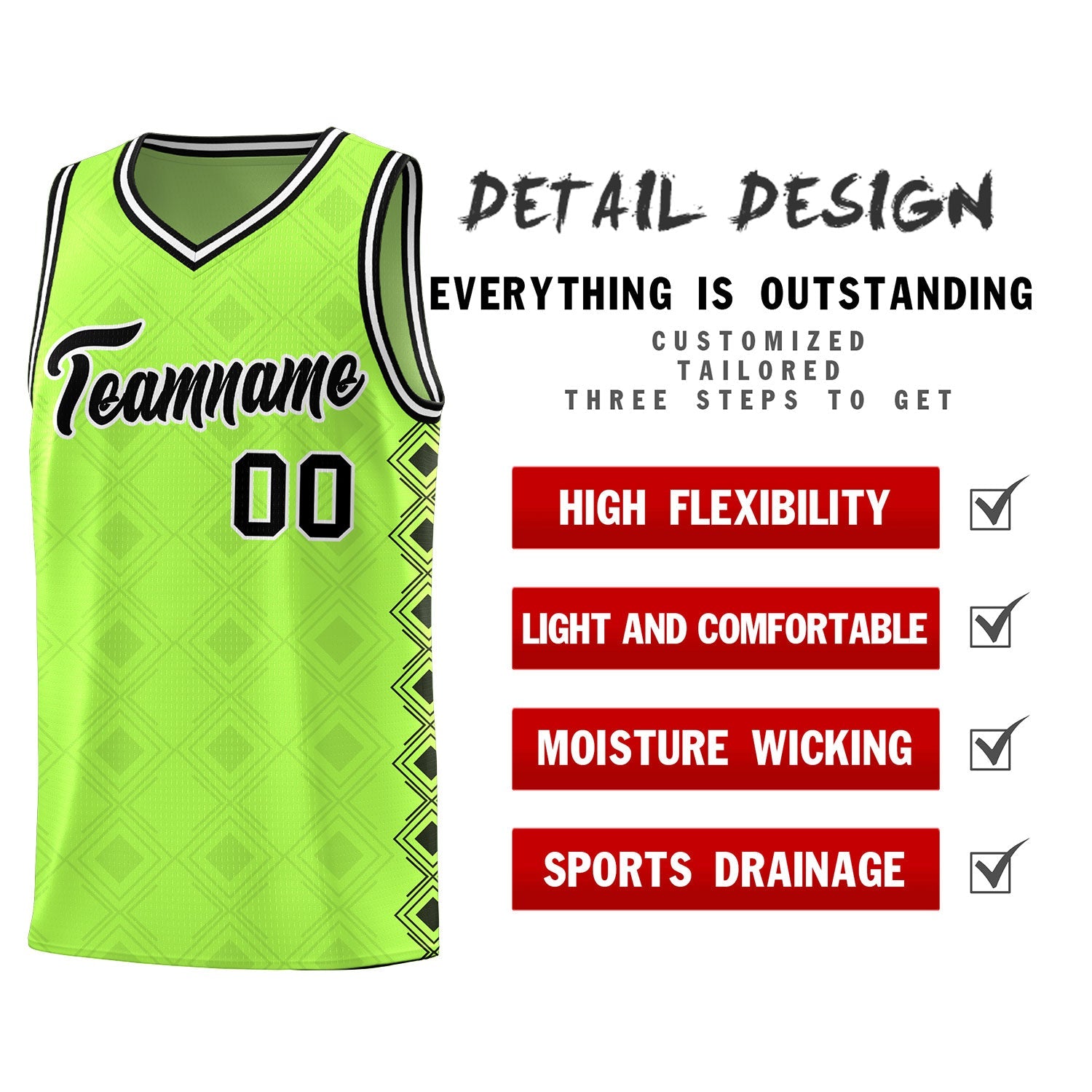 Custom Neon Green Side Blocks Sports Uniform Basketball Jersey