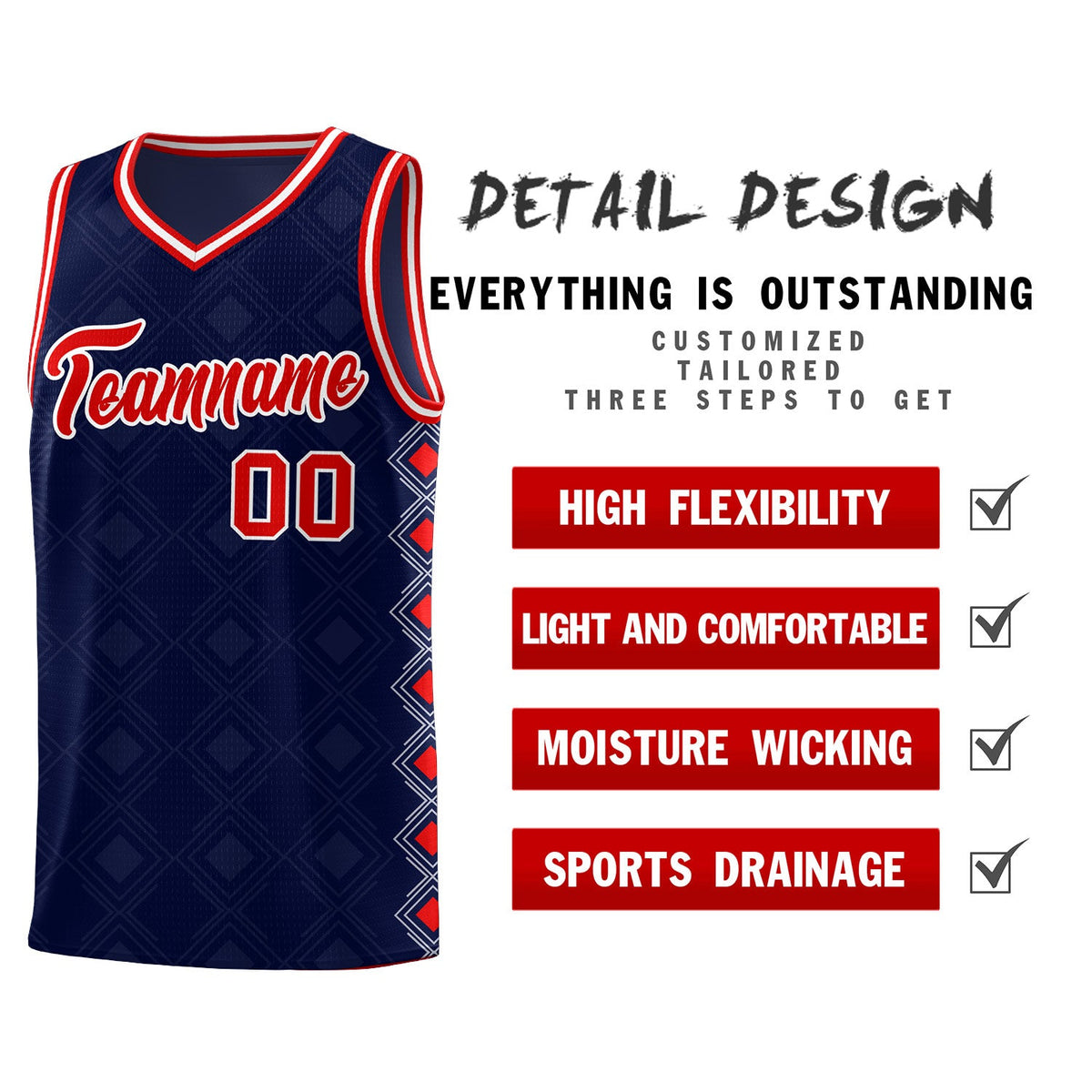 Custom Navy Side Blocks Sports Uniform Basketball Jersey