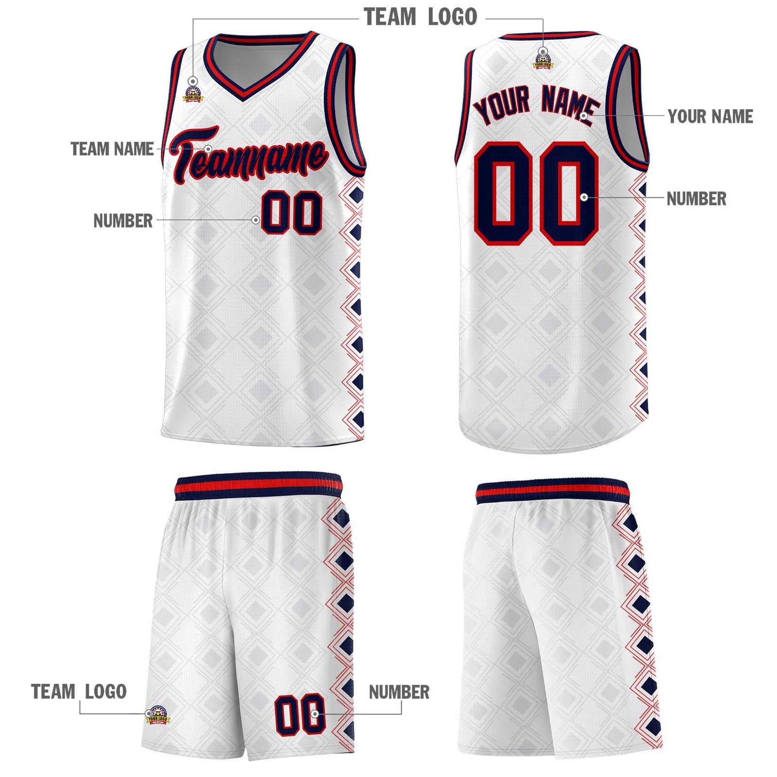 Custom White Side Blocks Sports Uniform Basketball Jersey