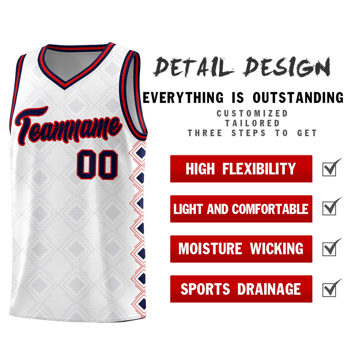 Custom White Side Blocks Sports Uniform Basketball Jersey