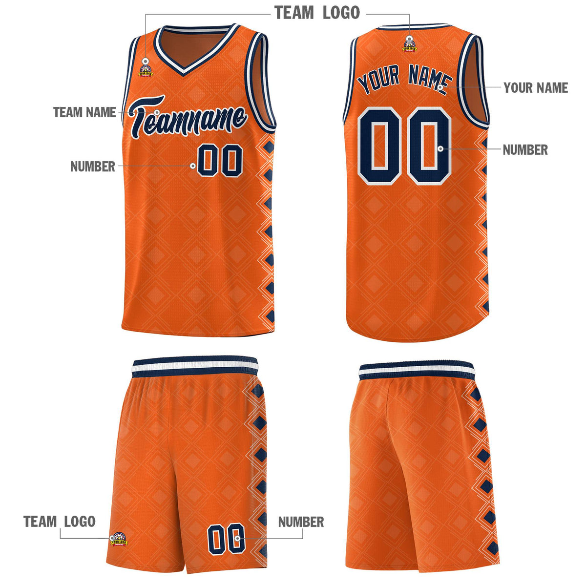 Custom Orange Side Blocks Sports Uniform Basketball Jersey