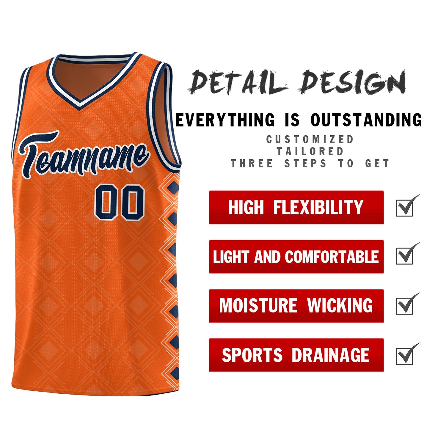 Custom Orange Side Blocks Sports Uniform Basketball Jersey