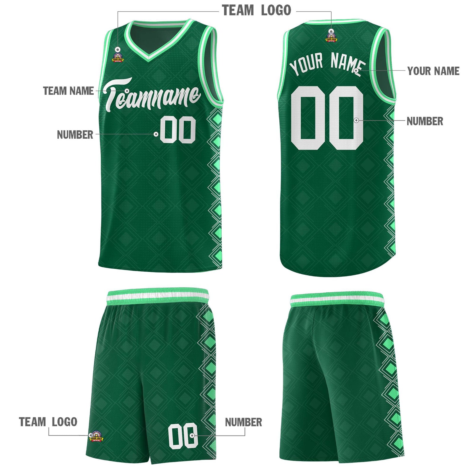 Custom Kelly Green Side Blocks Sports Uniform Basketball Jersey