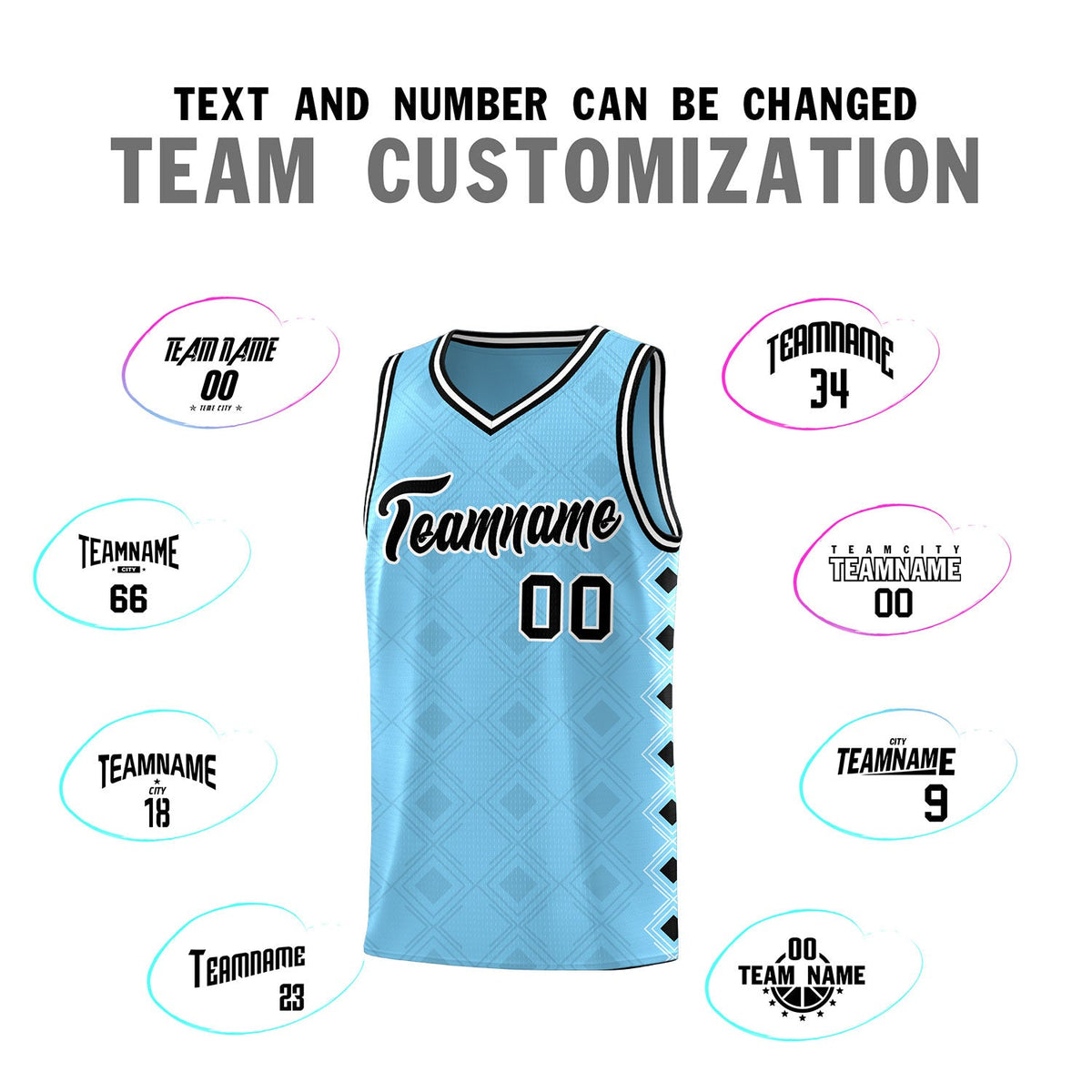Custom Light Blue Side Blocks Sports Uniform Basketball Jersey