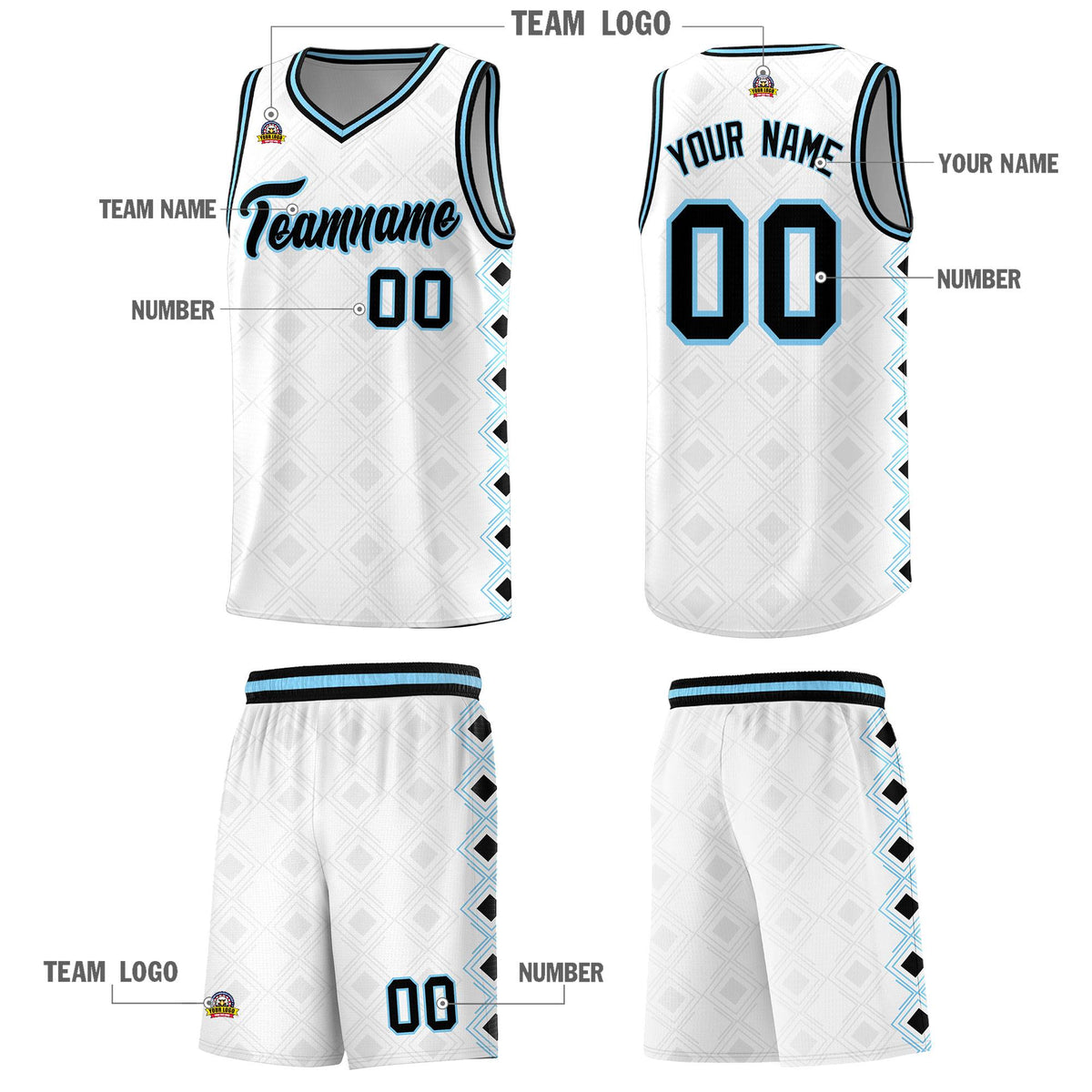 Custom White Side Blocks Sports Uniform Basketball Jersey