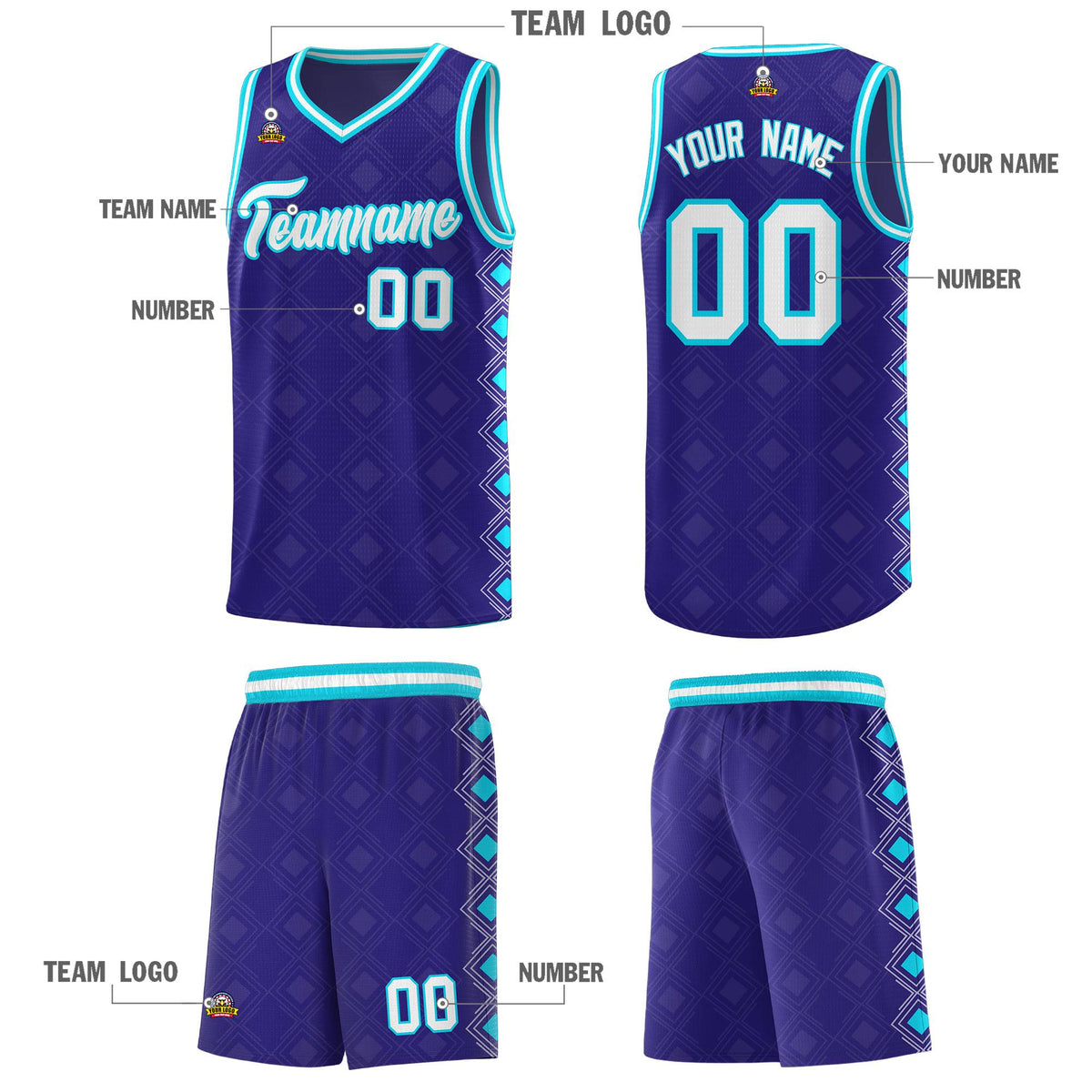 Custom Royal Side Blocks Sports Uniform Basketball Jersey