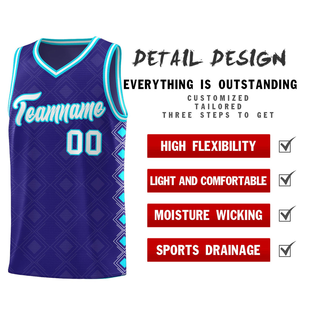 Custom Royal Side Blocks Sports Uniform Basketball Jersey