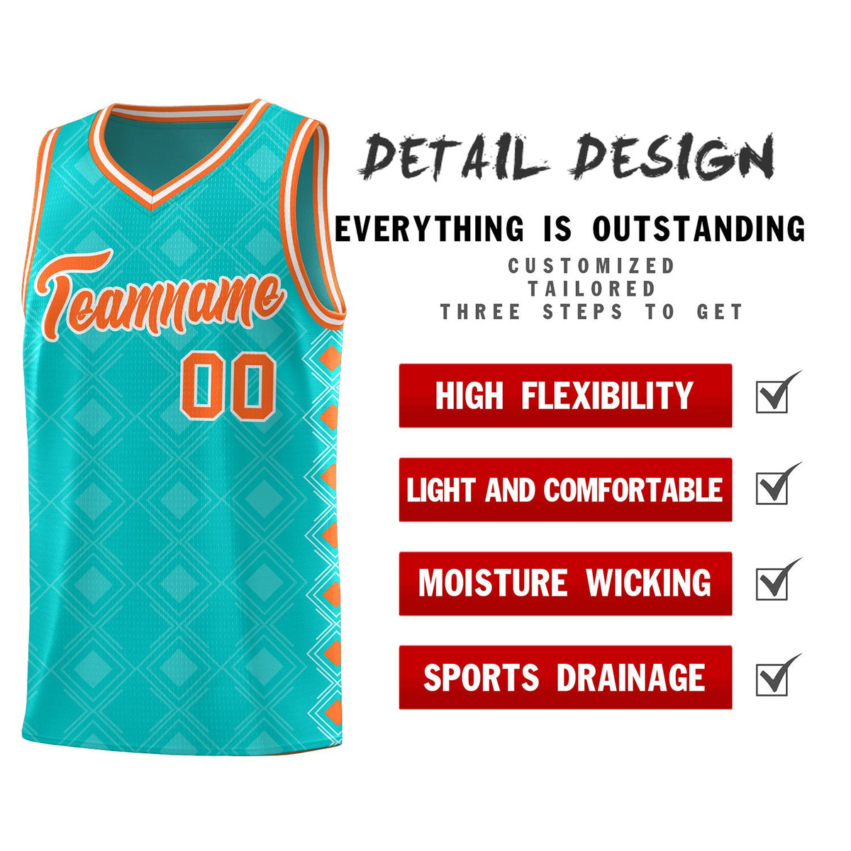 Custom Aqua Side Blocks Sports Uniform Basketball Jersey