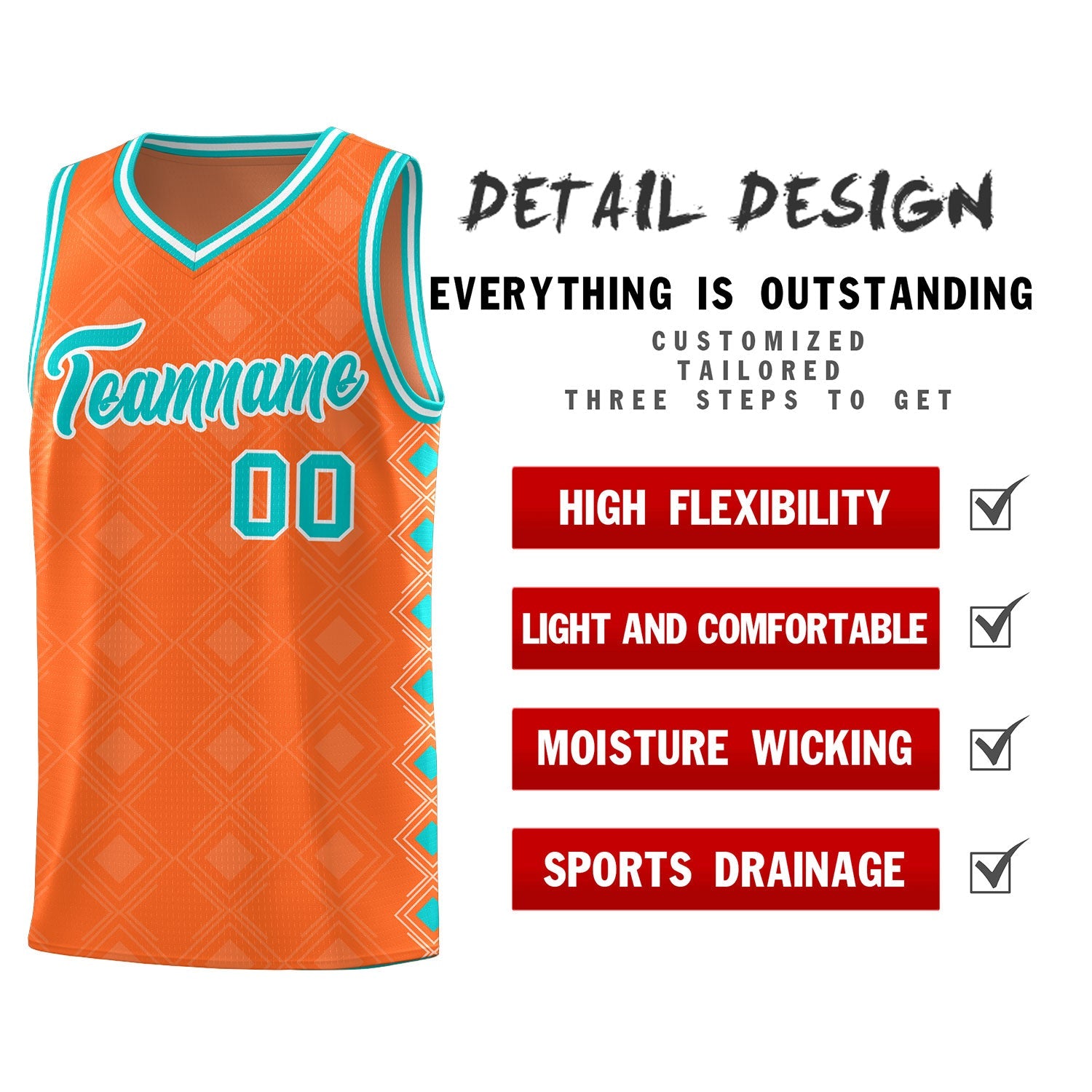 Custom Orange Side Blocks Sports Uniform Basketball Jersey