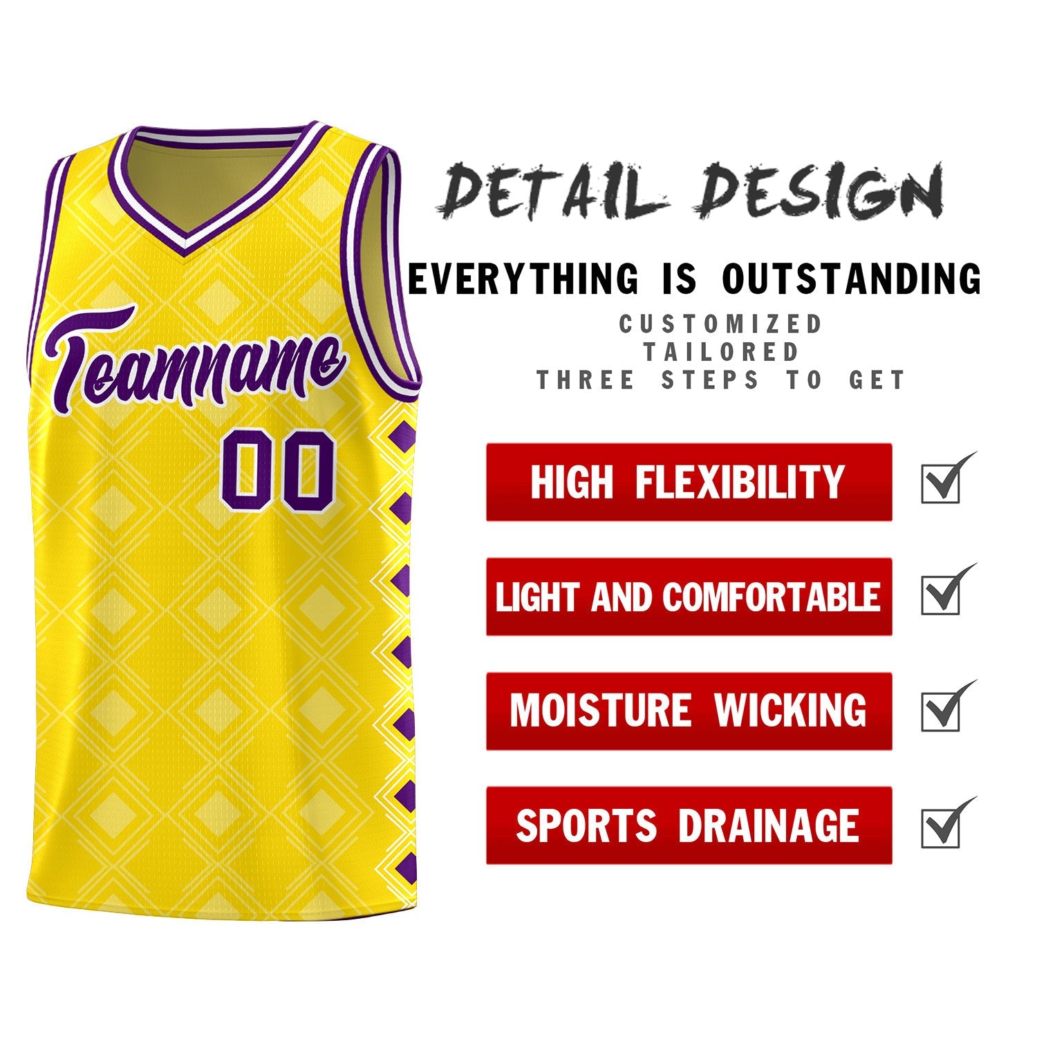 Custom Gold Side Blocks Sports Uniform Basketball Jersey