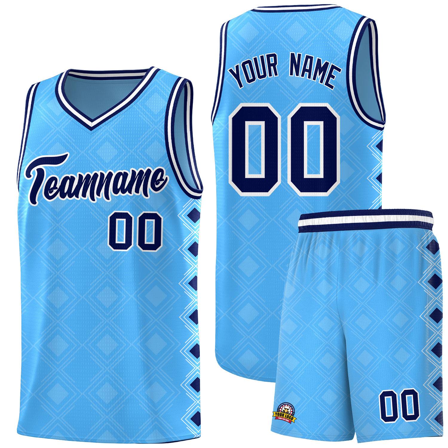 Custom Light Blue Side Blocks Sports Uniform Basketball Jersey