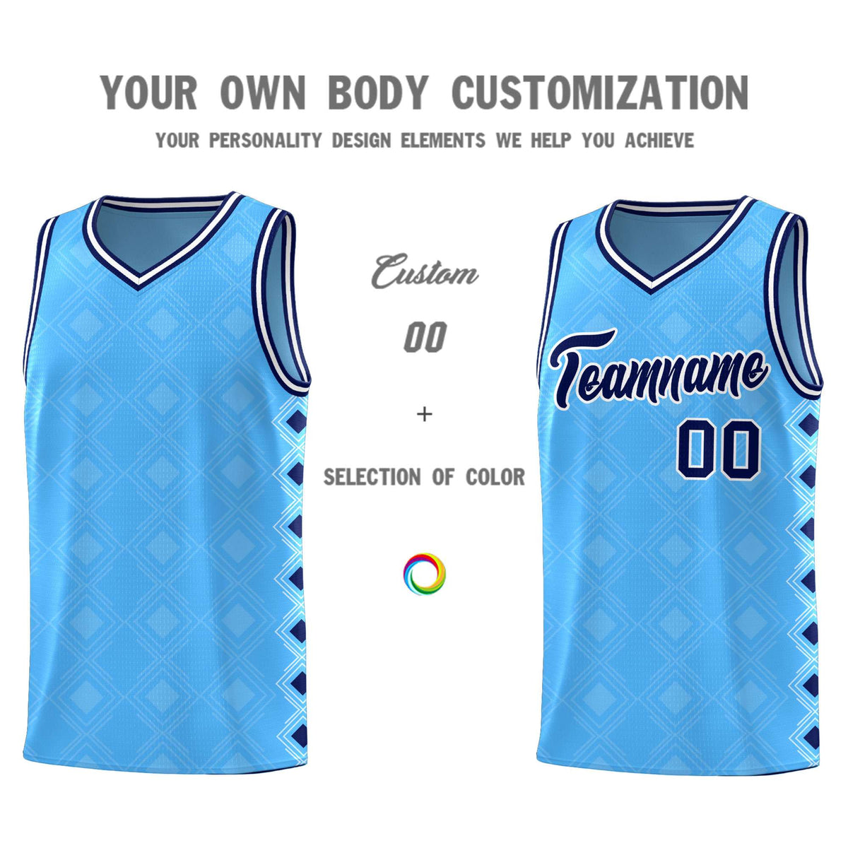 Custom Light Blue Side Blocks Sports Uniform Basketball Jersey
