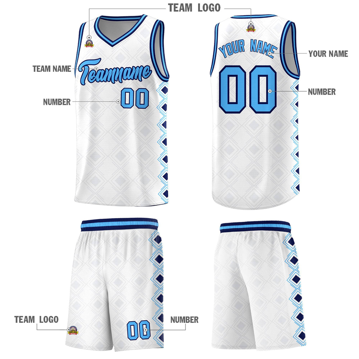 Custom White Side Blocks Sports Uniform Basketball Jersey