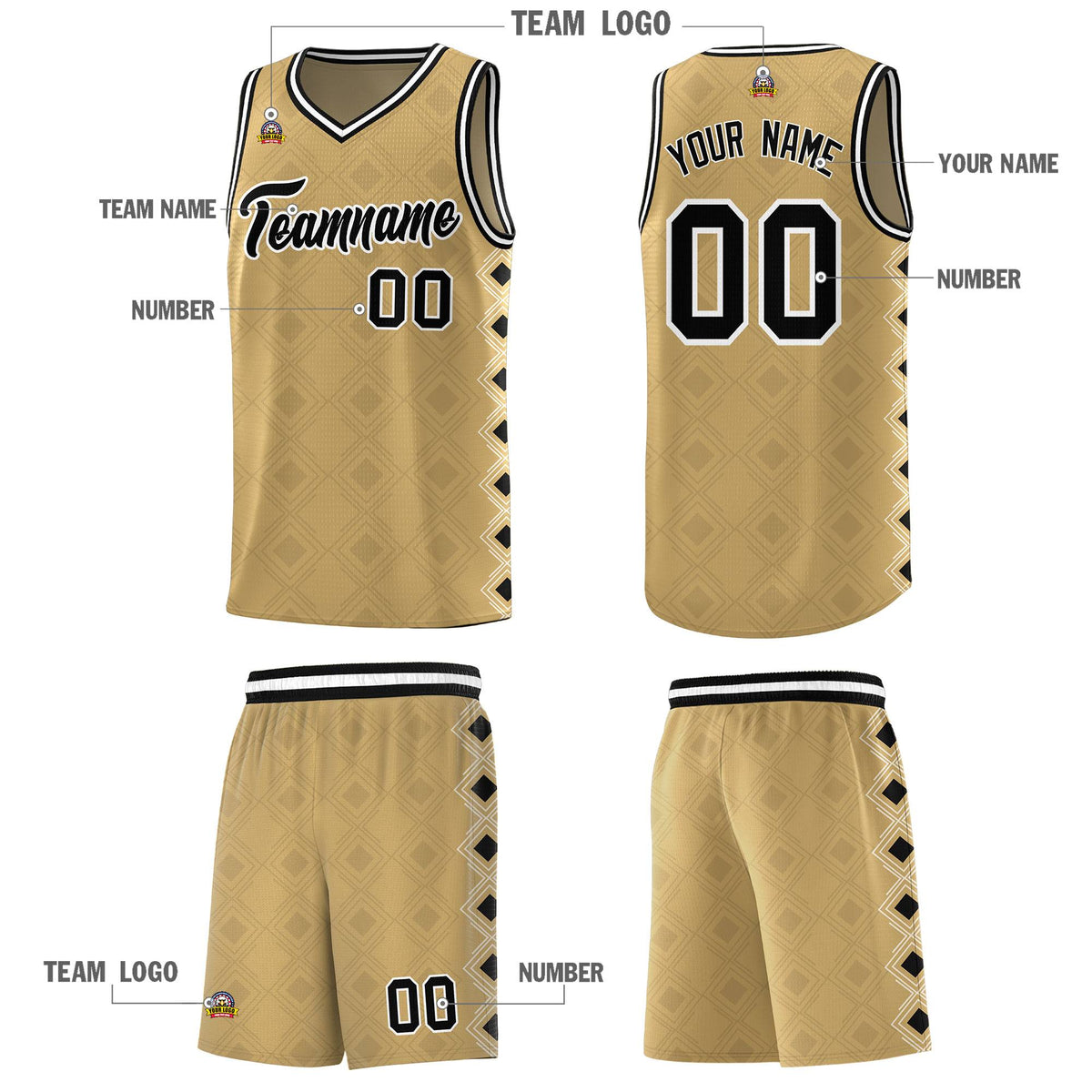 Custom Old Gold Side Blocks Sports Uniform Basketball Jersey