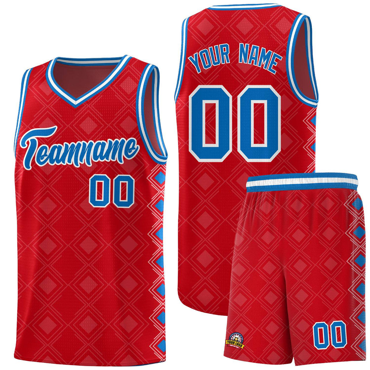 Custom Red Side Blocks Sports Uniform Basketball Jersey