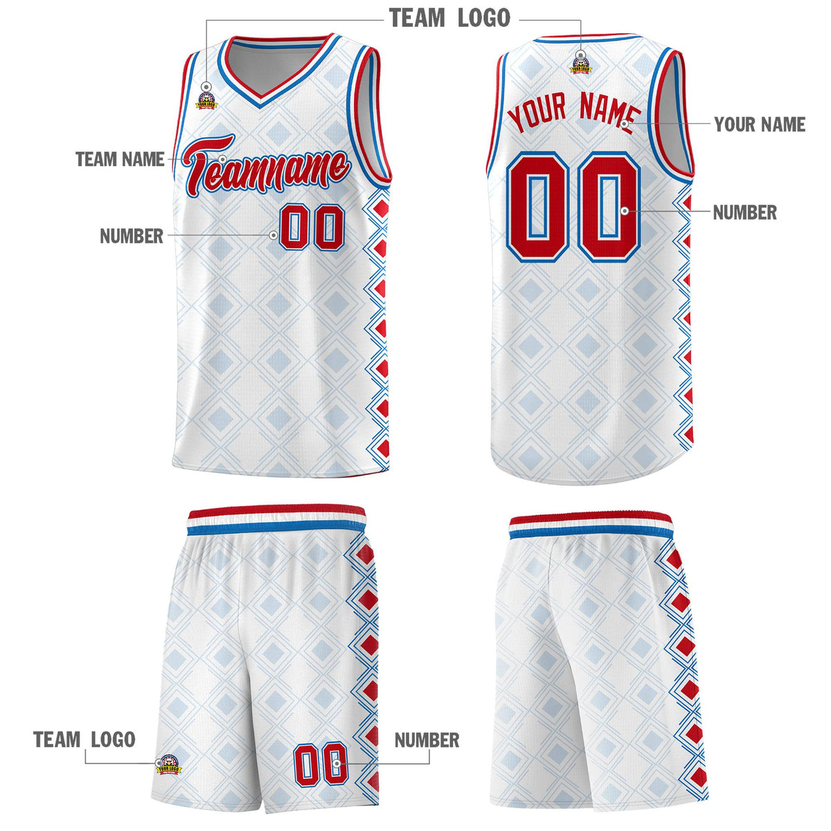 Custom White Side Blocks Sports Uniform Basketball Jersey