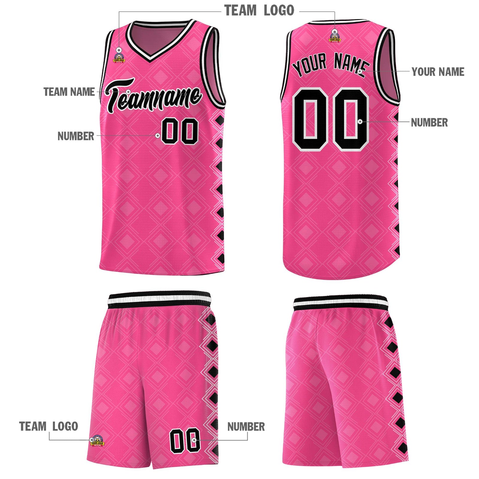Custom Pink Side Blocks Sports Uniform Basketball Jersey
