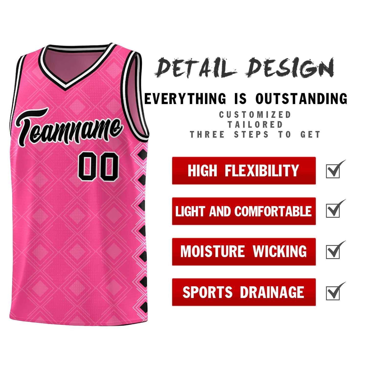 Custom Pink Side Blocks Sports Uniform Basketball Jersey
