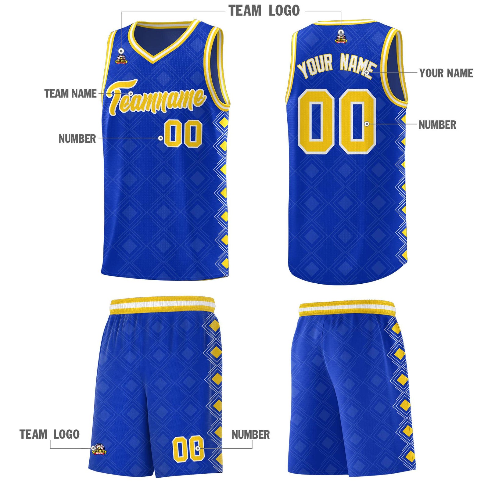 Custom Royal Side Blocks Sports Uniform Basketball Jersey