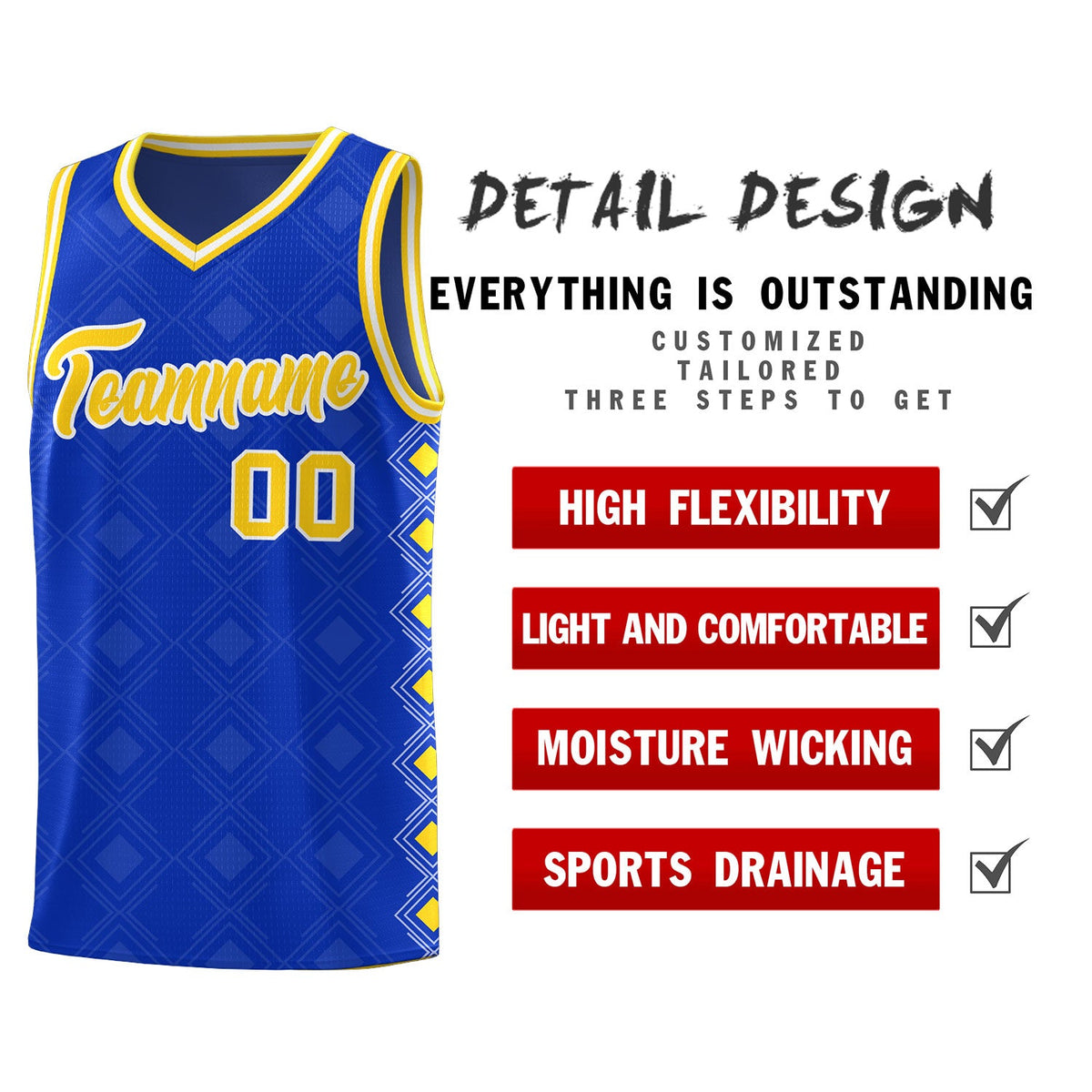 Custom Royal Side Blocks Sports Uniform Basketball Jersey