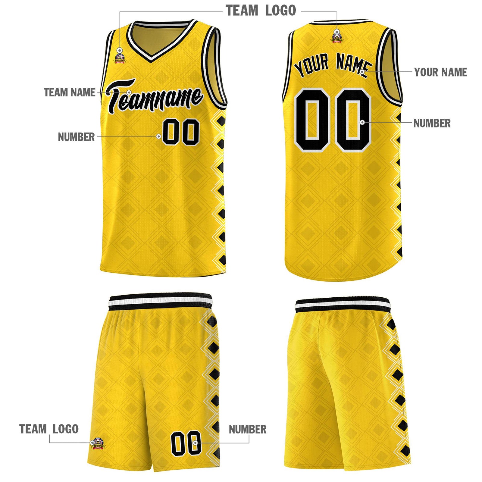 Custom Gold Side Blocks Sports Uniform Basketball Jersey