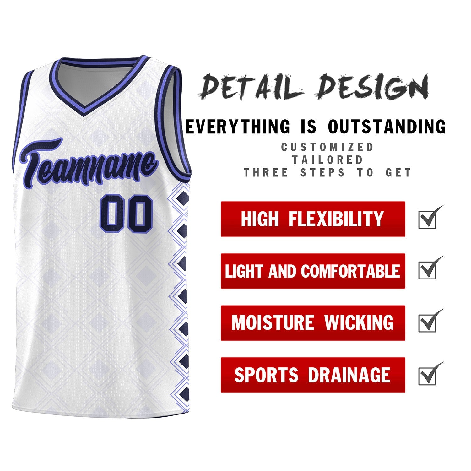 Custom White Side Blocks Sports Uniform Basketball Jersey