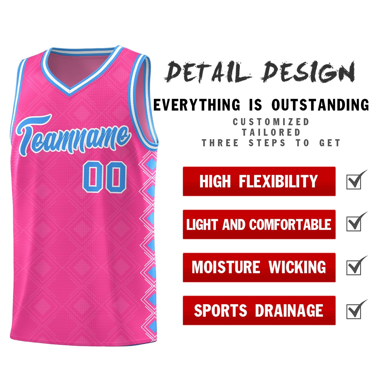 Custom Pink Side Blocks Sports Uniform Basketball Jersey