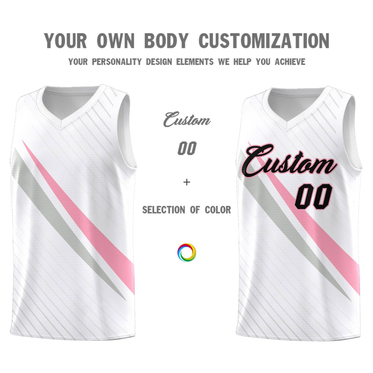 Custom White Diagonal Pinstripe Pattern Color Block Sports Uniform Basketball Jersey