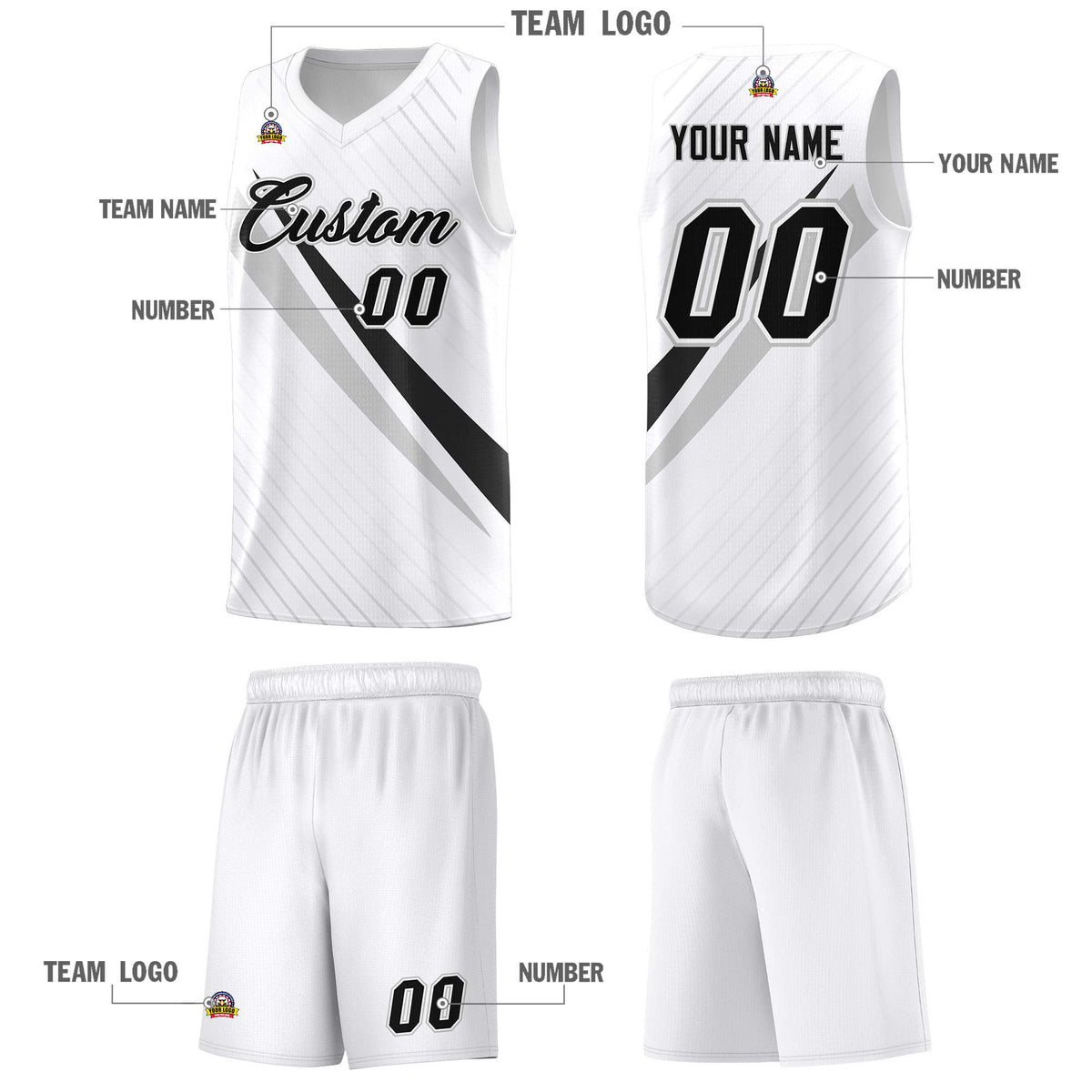 Custom White Diagonal Pinstripe Pattern Color Block Sports Uniform Basketball Jersey