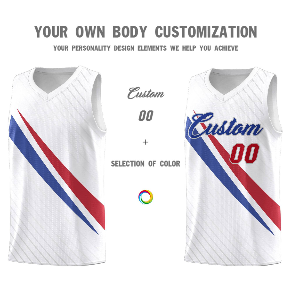 Custom White Diagonal Pinstripe Pattern Color Block Sports Uniform Basketball Jersey