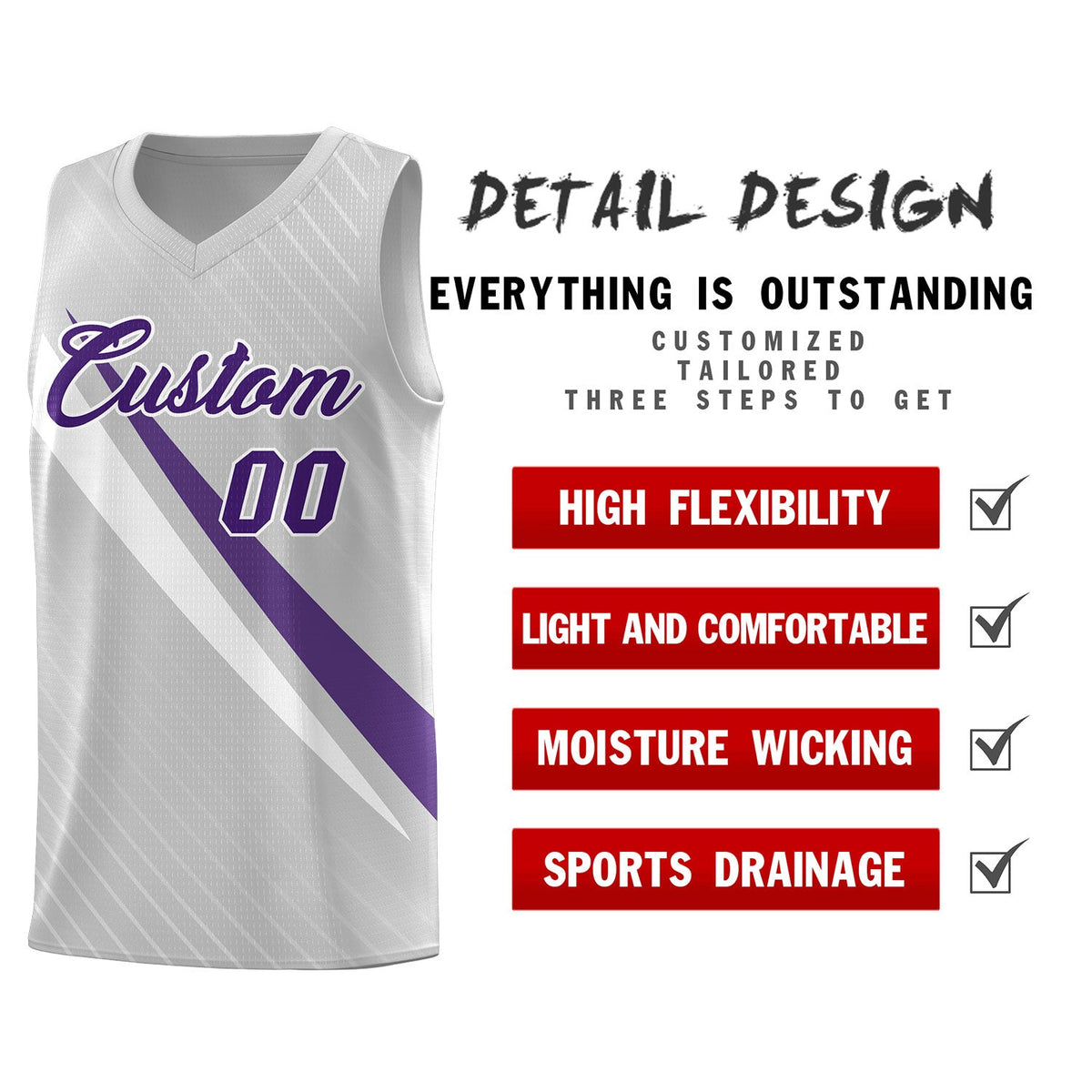 Custom Gray Diagonal Pinstripe Pattern Color Block Sports Uniform Basketball Jersey