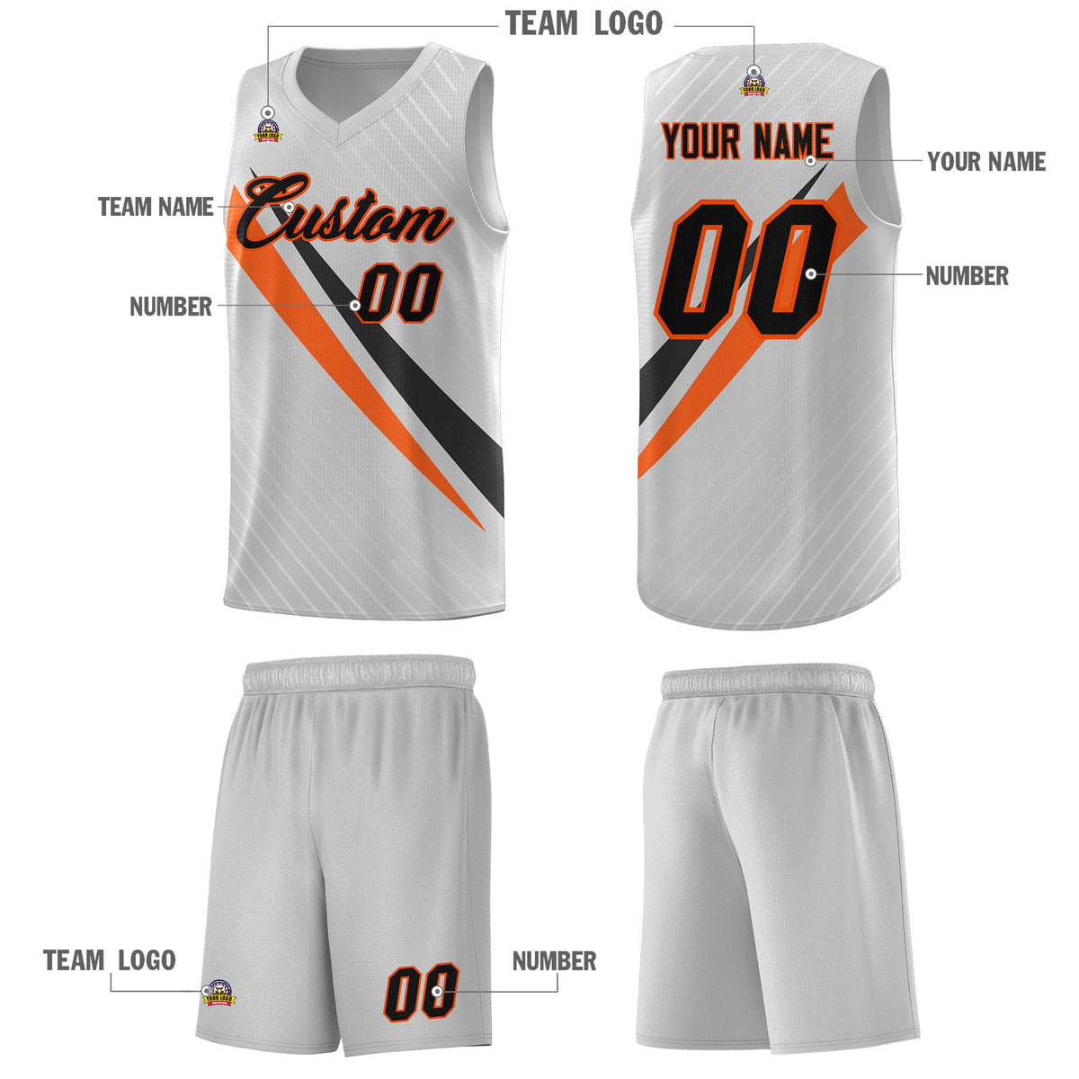 Custom Gray Diagonal Pinstripe Pattern Color Block Sports Uniform Basketball Jersey
