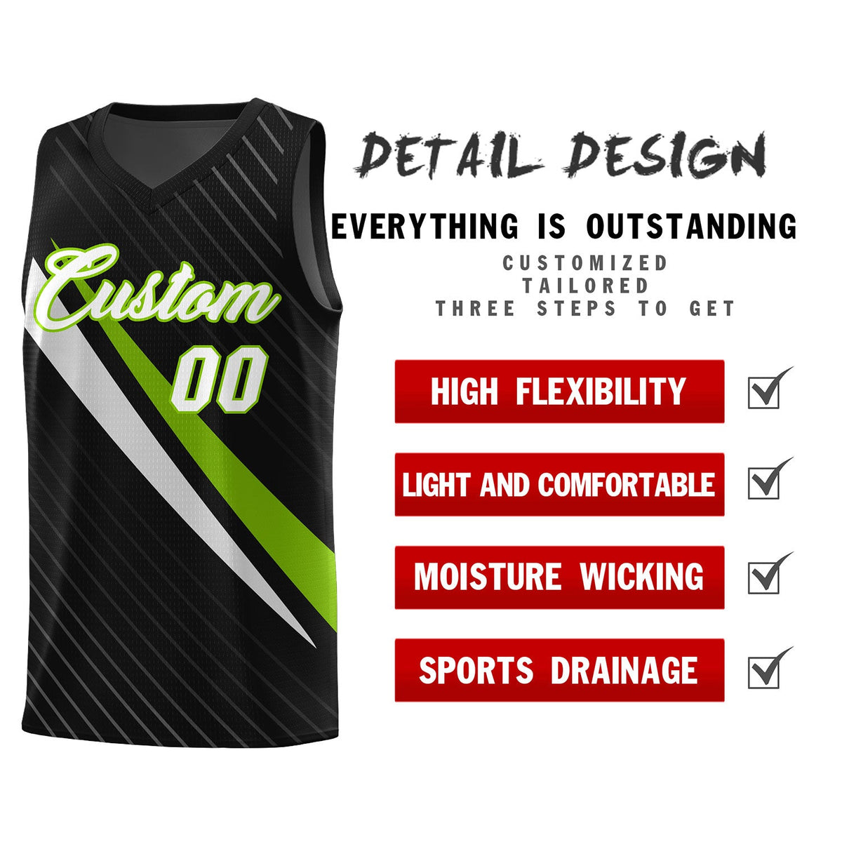 Custom Black Diagonal Pinstripe Pattern Color Block Sports Uniform Basketball Jersey