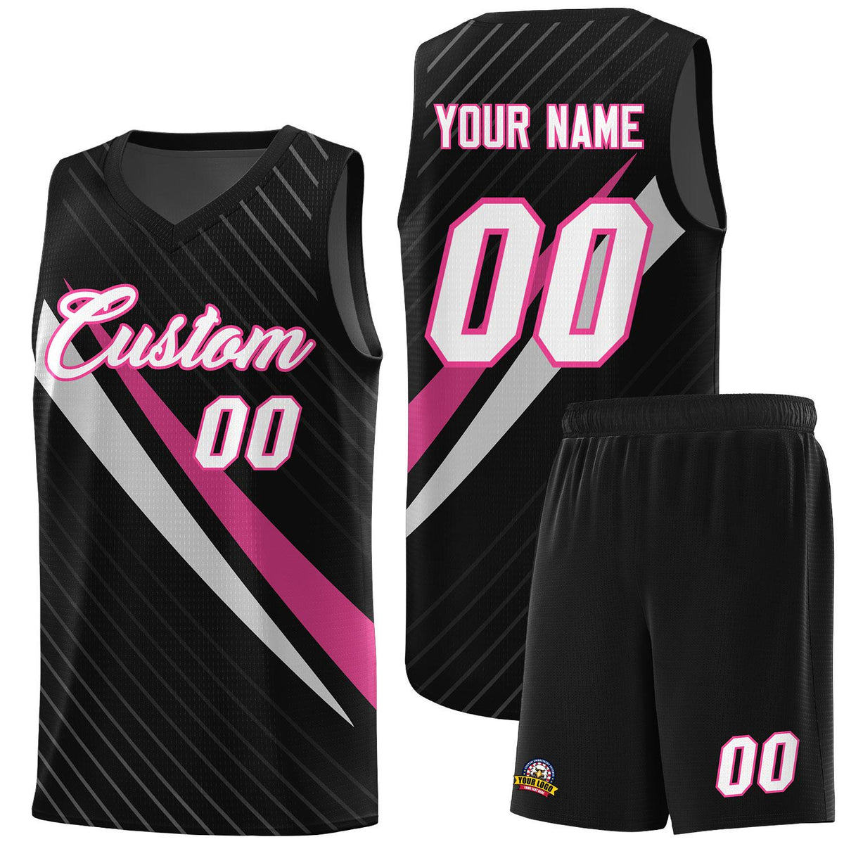 Custom Black Diagonal Pinstripe Pattern Color Block Sports Uniform Basketball Jersey