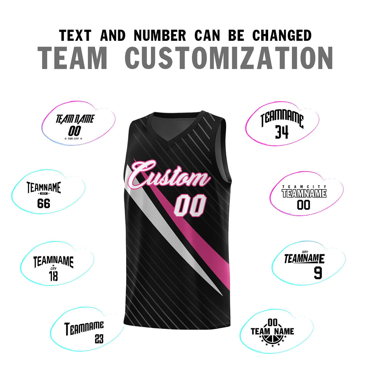 Custom Black Diagonal Pinstripe Pattern Color Block Sports Uniform Basketball Jersey