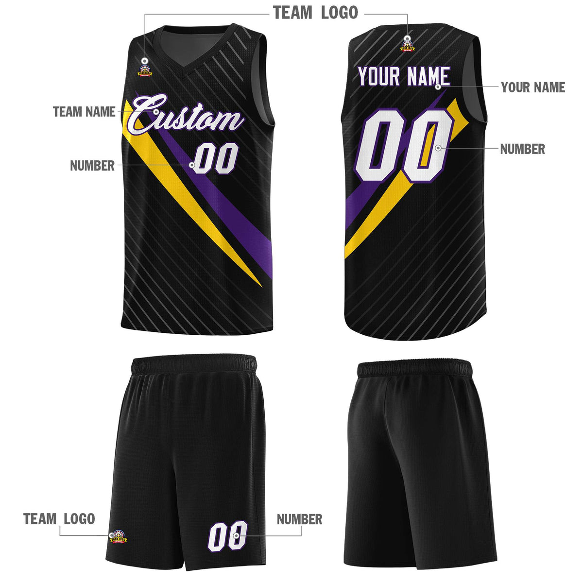 Custom Black Diagonal Pinstripe Pattern Color Block Sports Uniform Basketball Jersey