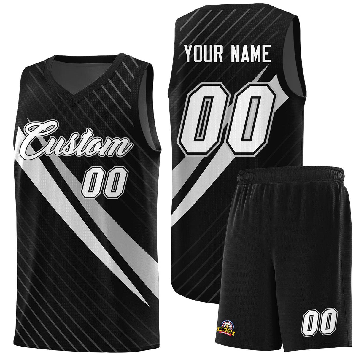 Custom Black Diagonal Pinstripe Pattern Color Block Sports Uniform Basketball Jersey