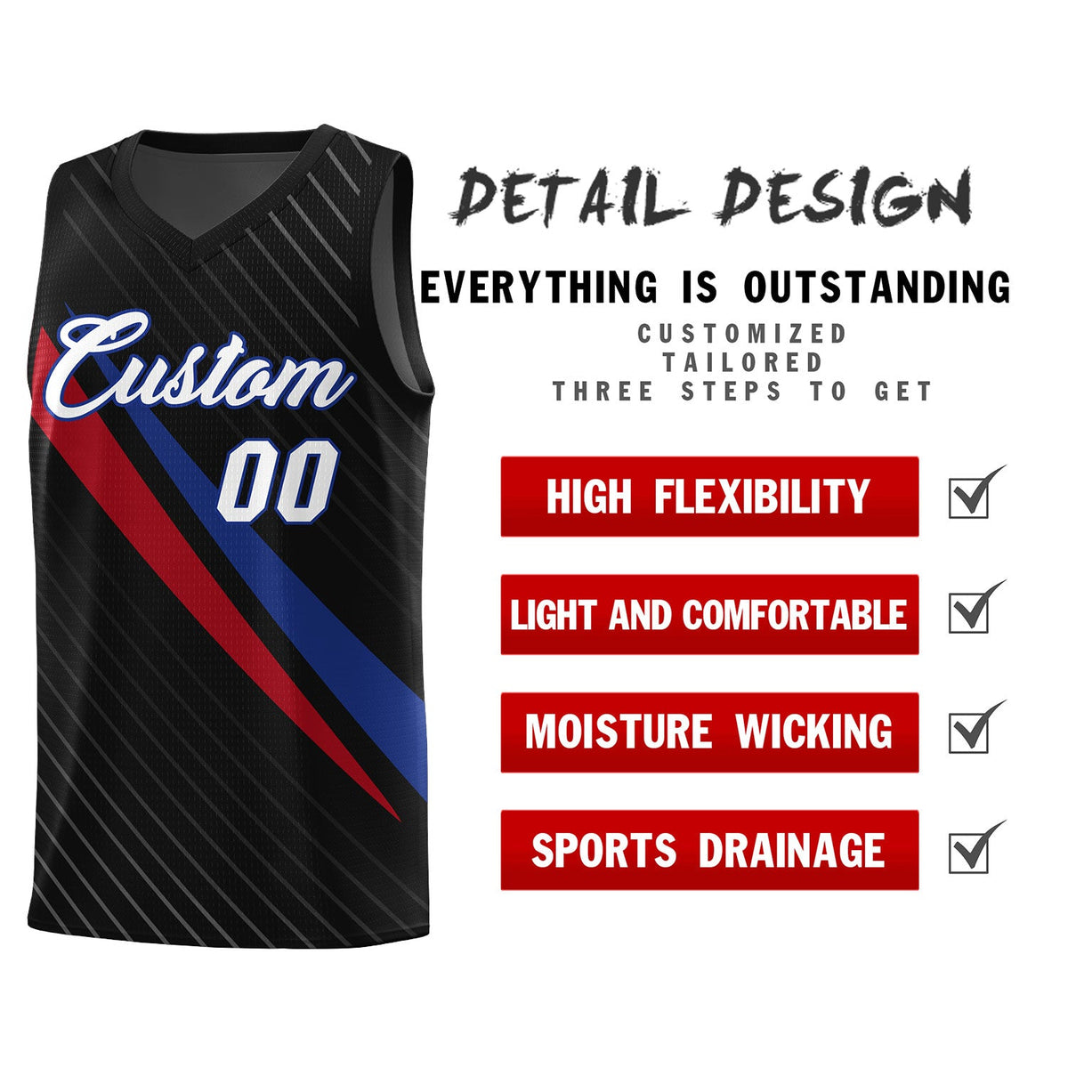 Custom Black Diagonal Pinstripe Pattern Color Block Sports Uniform Basketball Jersey