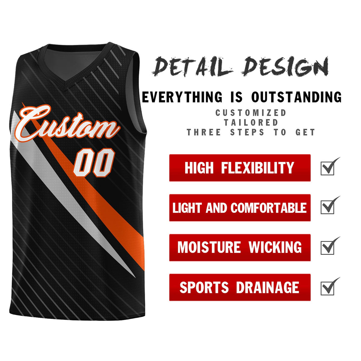 Custom Black Diagonal Pinstripe Pattern Color Block Sports Uniform Basketball Jersey