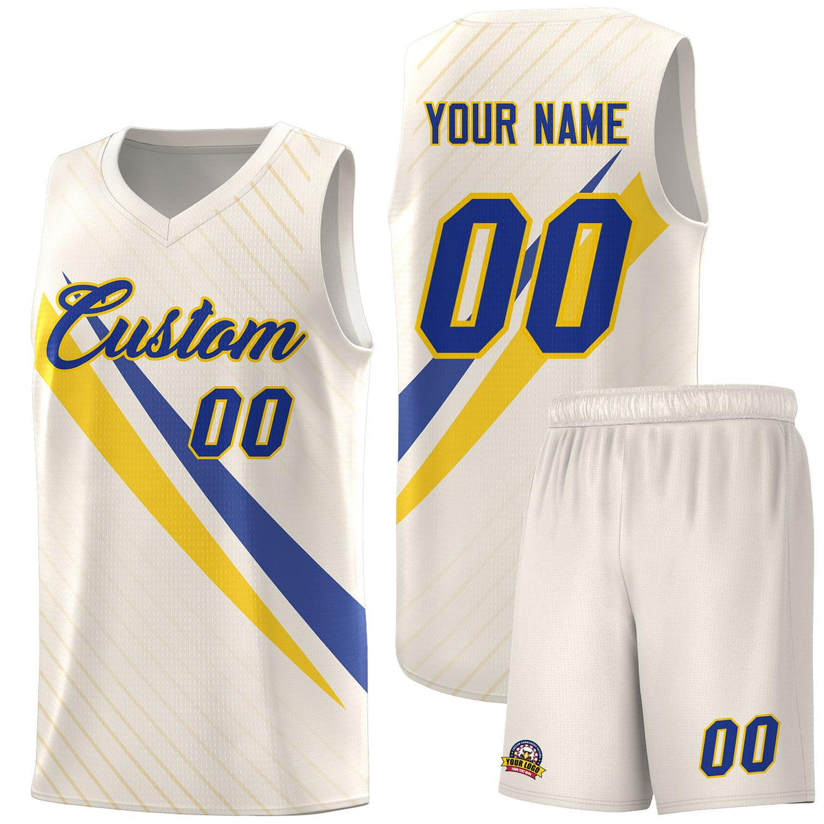 Custom Cream Diagonal Pinstripe Pattern Color Block Sports Uniform Basketball Jersey