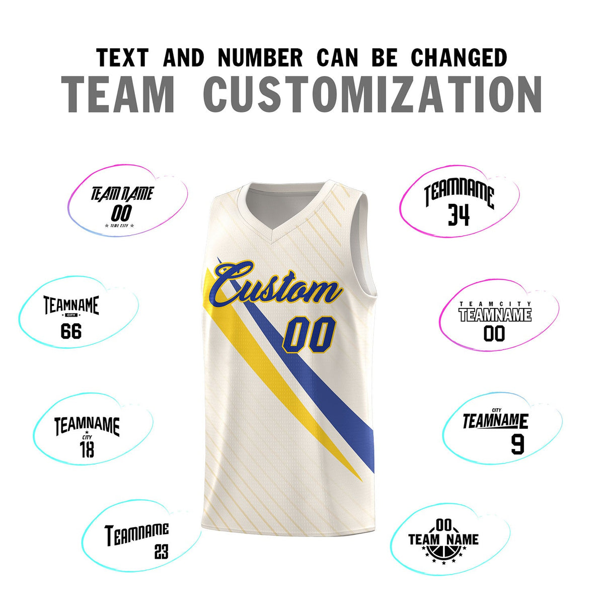 Custom Cream Diagonal Pinstripe Pattern Color Block Sports Uniform Basketball Jersey