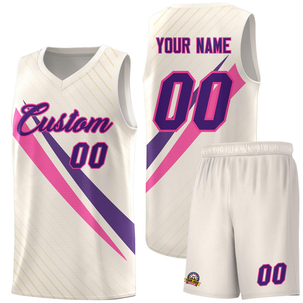 Custom Cream Diagonal Pinstripe Pattern Color Block Sports Uniform Basketball Jersey