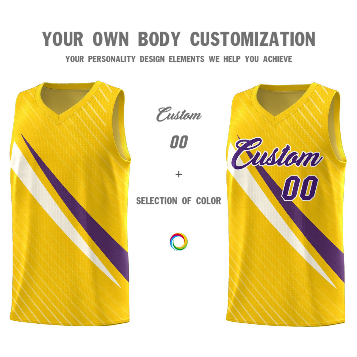 Custom Gold Diagonal Pinstripe Pattern Color Block Sports Uniform Basketball Jersey