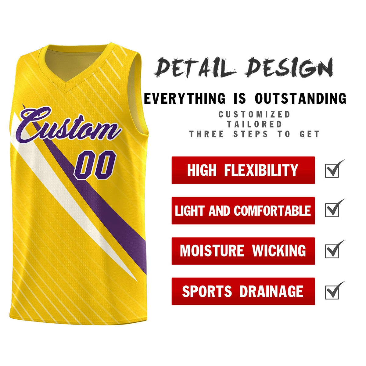 Custom Gold Diagonal Pinstripe Pattern Color Block Sports Uniform Basketball Jersey