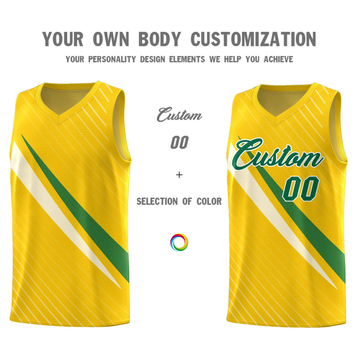 Custom Gold Diagonal Pinstripe Pattern Color Block Sports Uniform Basketball Jersey