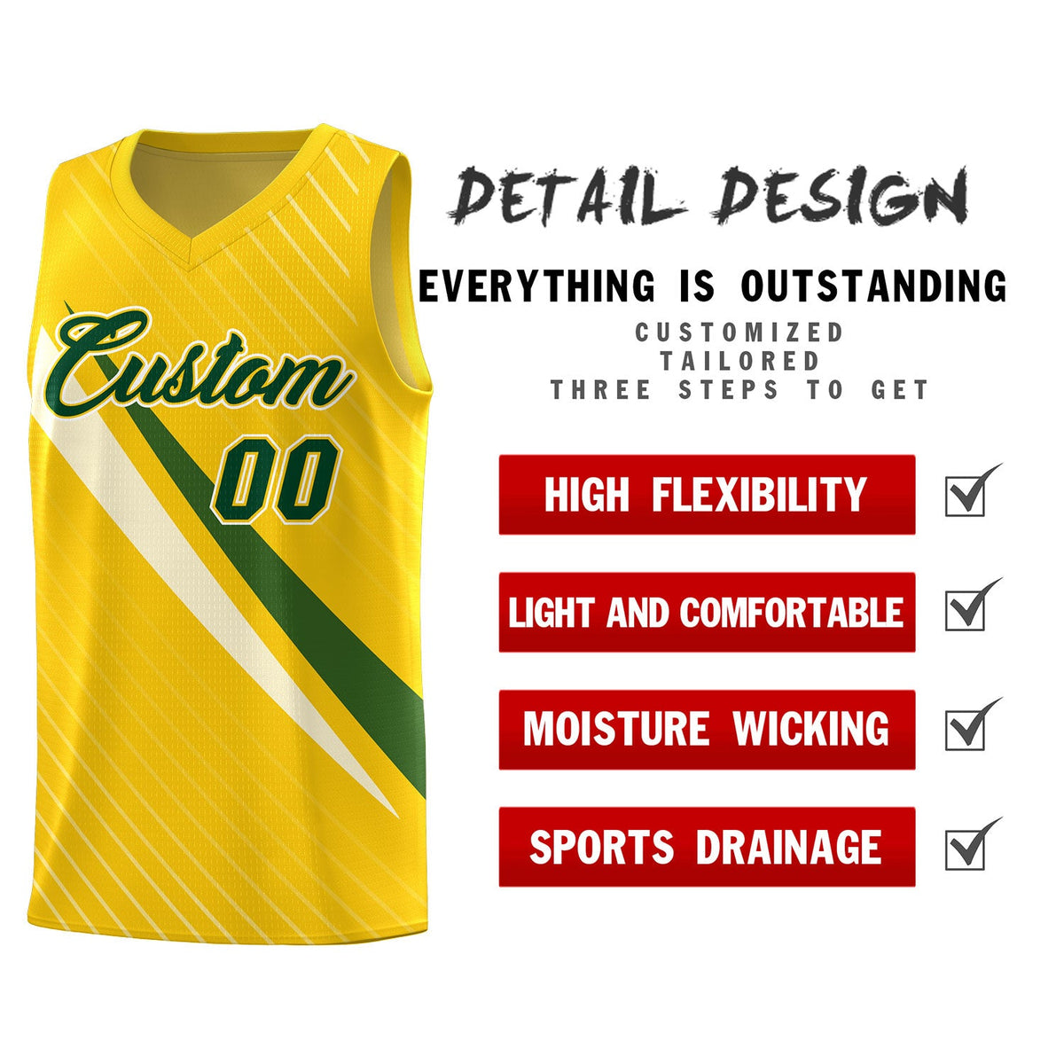 Custom Gold Diagonal Pinstripe Pattern Color Block Sports Uniform Basketball Jersey