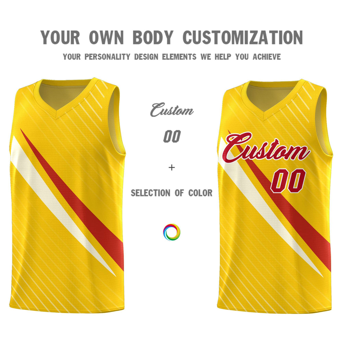 Custom Gold Diagonal Pinstripe Pattern Color Block Sports Uniform Basketball Jersey