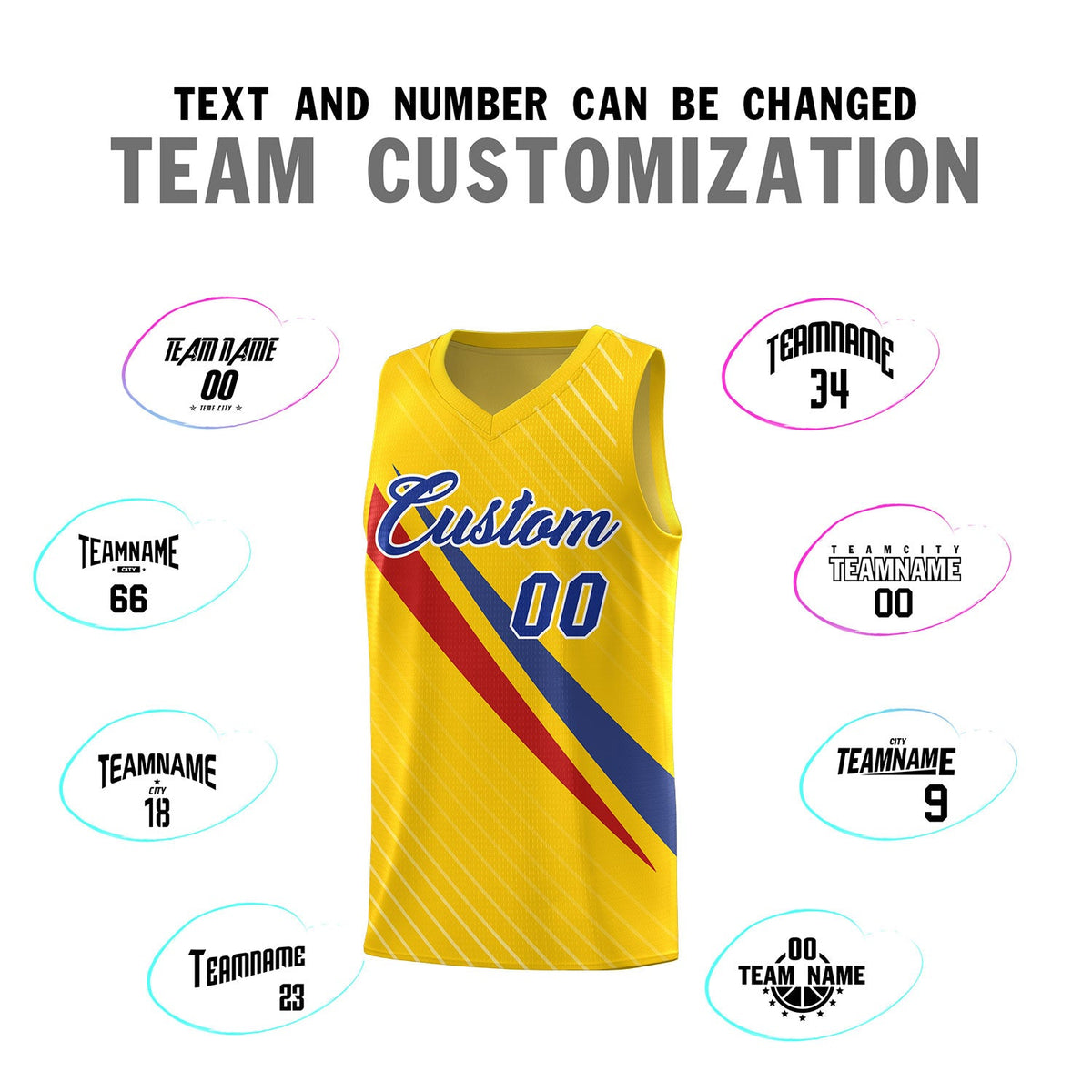 Custom Gold Diagonal Pinstripe Pattern Color Block Sports Uniform Basketball Jersey