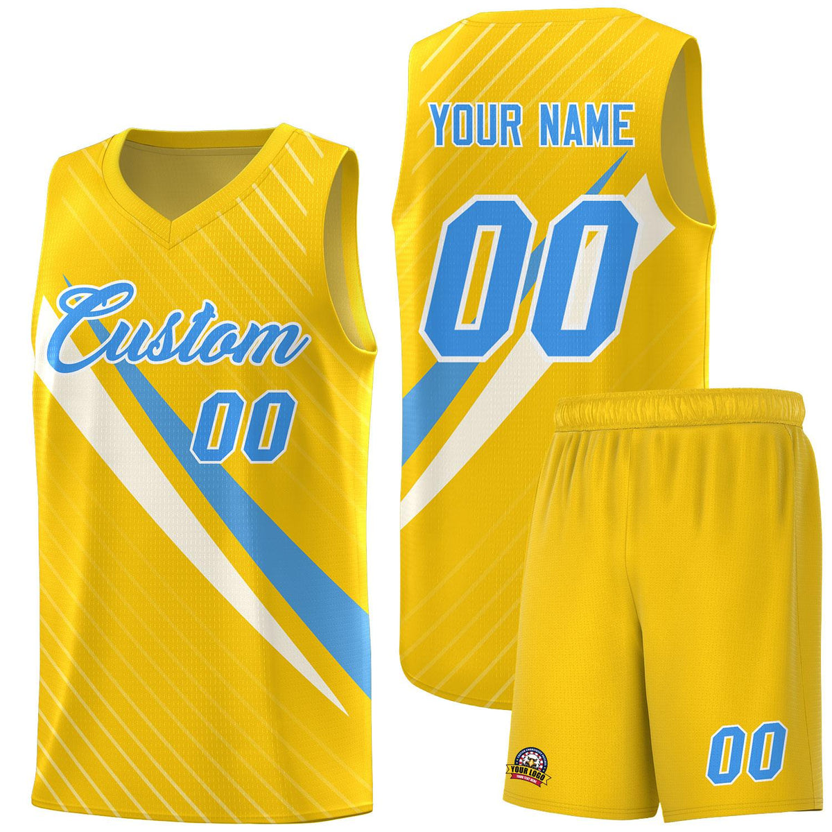 Custom Gold Diagonal Pinstripe Pattern Color Block Sports Uniform Basketball Jersey